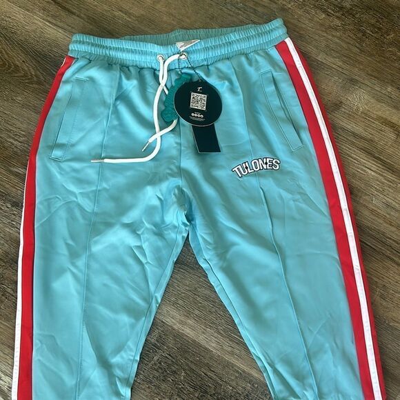 Tulones Stacked Track Pants Sky Blue & Red Size X Large NWT - Picture 3 of 4